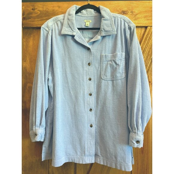 L.L.Bean 2X Light Blue Corduroy Button-Up Shirt 100% Cotton - Picture 1 of 5